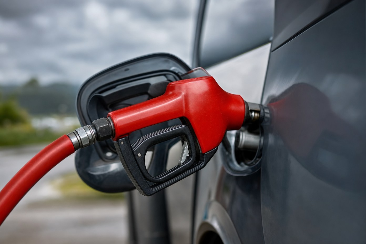 A red fuel nozzle refuelling farm equipment A red fuel nozzle refuelling farm equipment